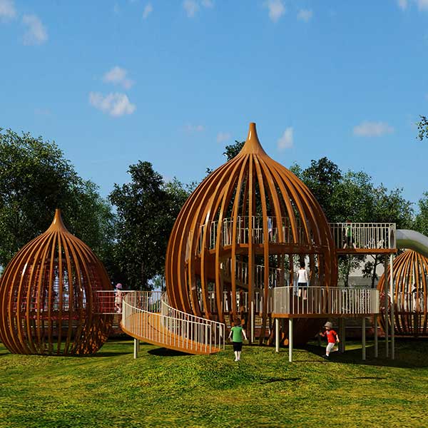 河北固安中央公園核桃樹屋_核桃樹屋組合滑梯_游樂設(shè)備案例